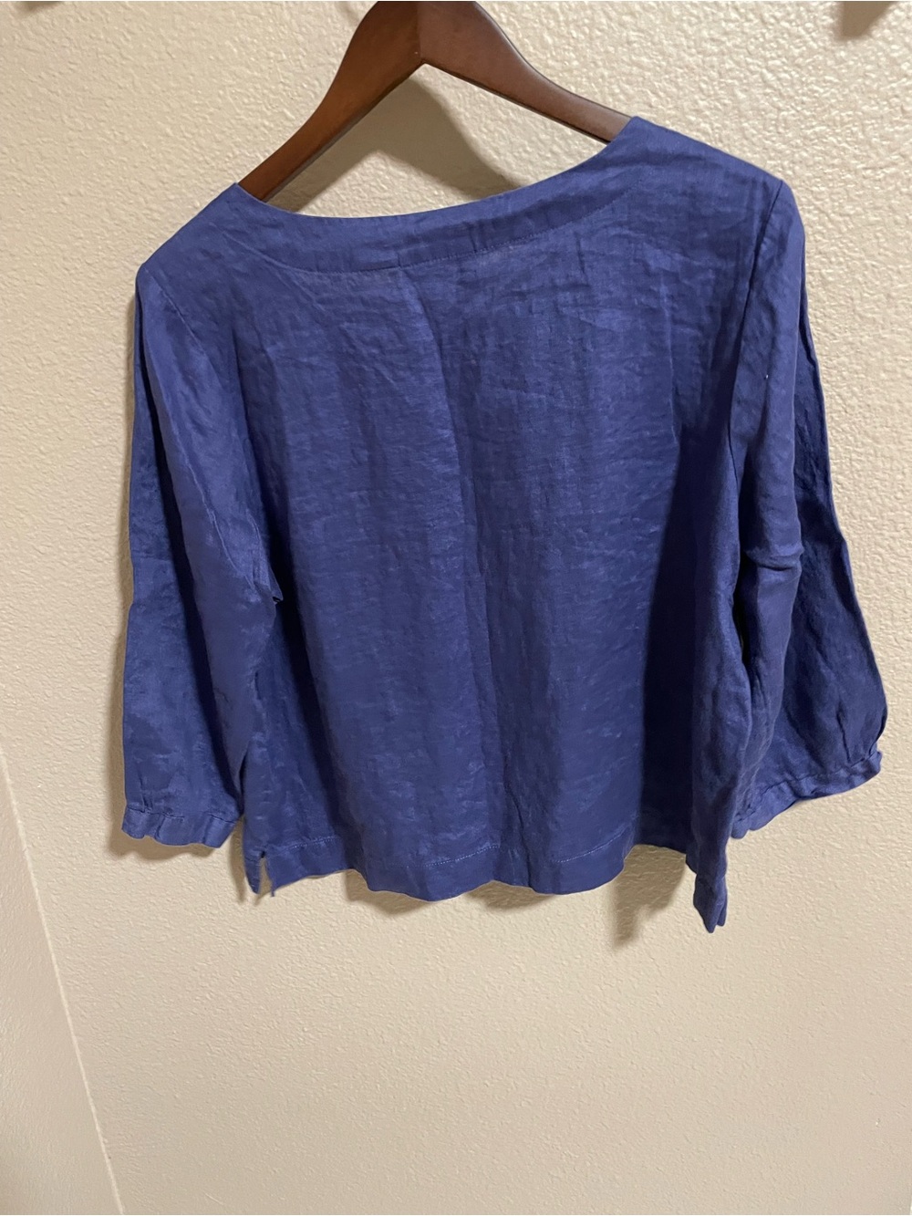 Martha Stewart Indigo Scoop Neck Linen Blouse - Picture 2 of 5